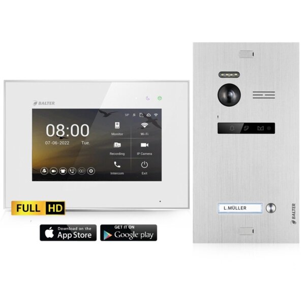 BALTER EVO HD KIT Silver Full HD Türstation für 1 Teilnehmer + HD 7" WIFI Monitor, EVO2 App
