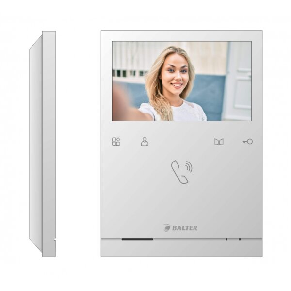 BALTER EVO 4.3" Videostation, LCD-Farb-Bildschirm, Sensortasten, 2-Draht BUS, Plexiglas, Interkom, Weiß