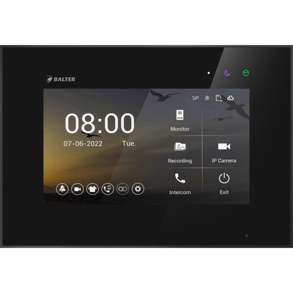 BALTER EVO HD 7 " Videostation, Kapazitive Touchscreen-Technologie, IP über 2-Draht BUS, Plexiglas, Interkom, microSD-Slot, Schwarz