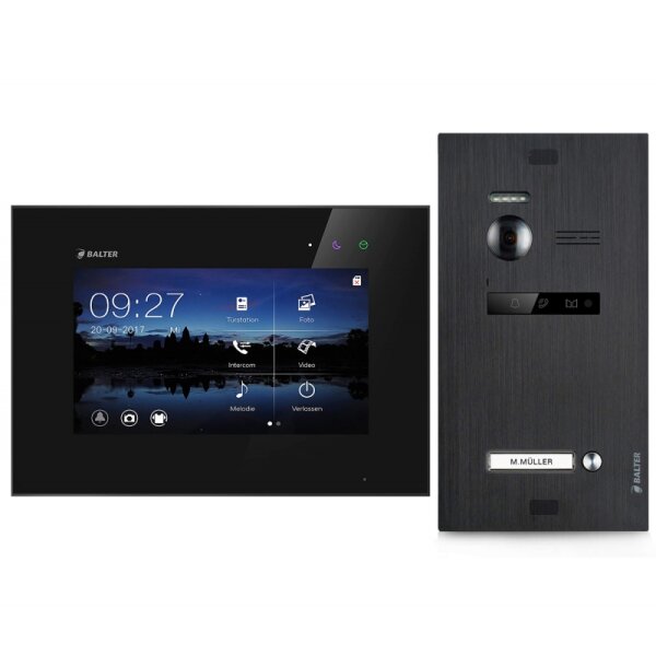 BALTER EVO - ALL BLACK - Türstation in Schwarz für 1 Teilnehmer + 7" Monitor in Schwarz